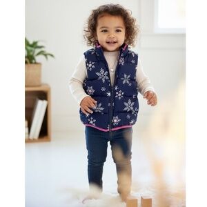 Gymboree Girls Snowflake Puffer Vest | Navy Pink Winter‎ Coat | Size S 6-8